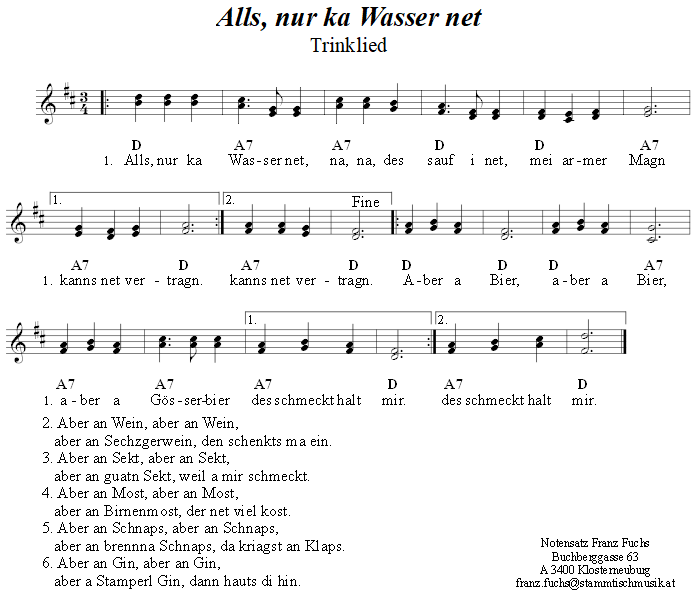 Alls, nur ka Wasser net, zweistimmiges Lied. 
Bitte klicken, um die Melodie zu hren.