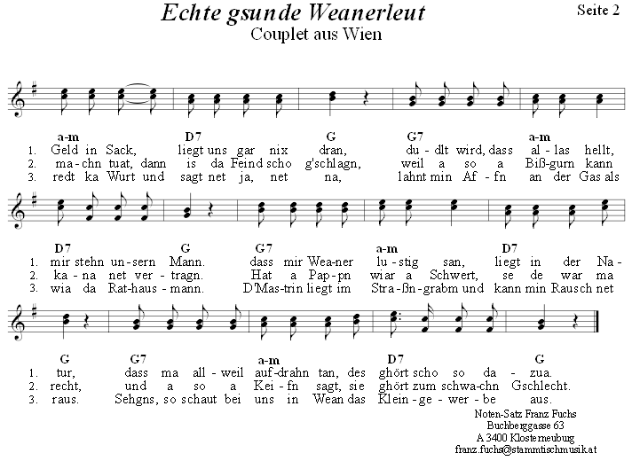 Echte gsunde Weanerleut, zweistimmiges Lied, Seite 2