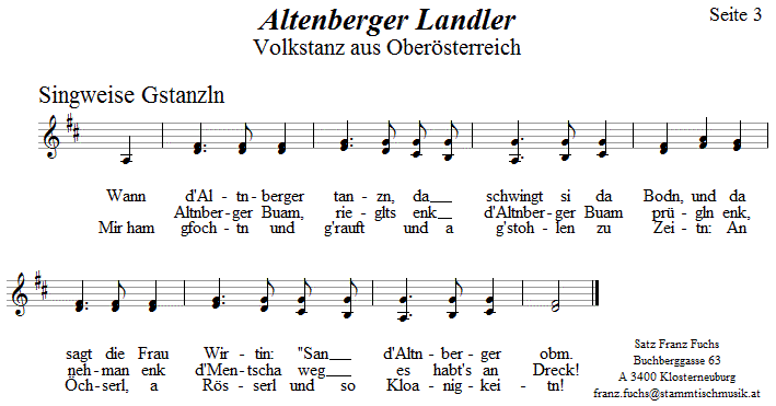 Altenberger Landler in zweistimmigen Noten, Seite 3. 
Bitte klicken, um die Melodie zu hren.