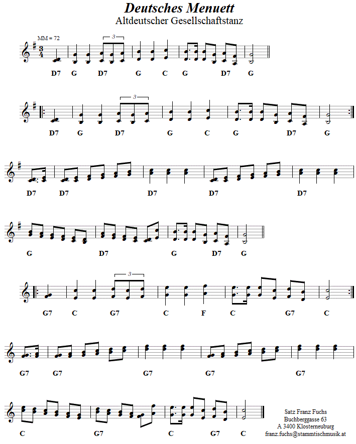 Deutsches Menuett in zweistimmigen Noten. 
Bitte klicken, um die Melodie zu hren.