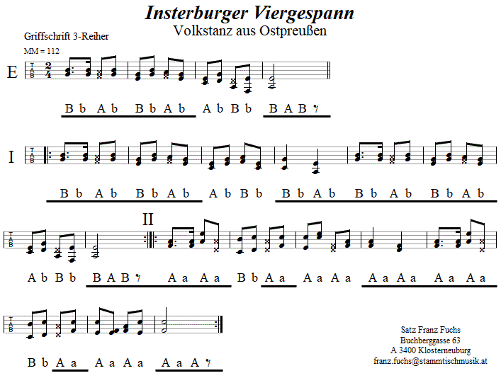 Insterburger Viergespann in Griffschrift fr Steirische Harmonika.
Bitte klicken, um die Melodie zu hren.