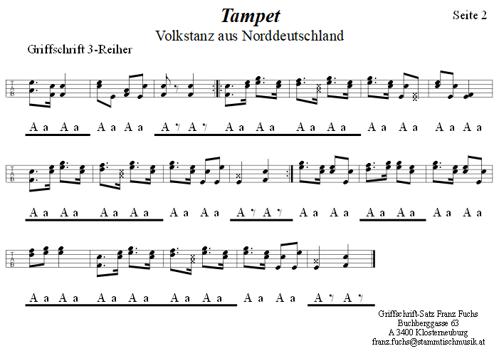 Tampet; Seite 2, in Griffschrift fr steirische Harmonika. 
Bitte klicken, um die Melodie zu hren.