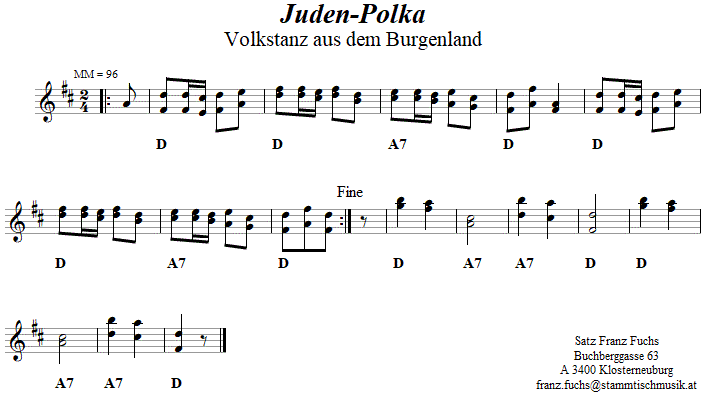 Juden-Polka in zweistimmigen Noten. 
Bitte klicken, um die Melodie zu hren.
