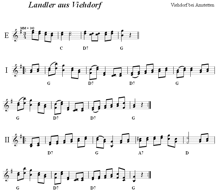 Landler aus Viehdorf in zweistimmigen Noten. 
Bitte klicken, um die Melodie zu hren.